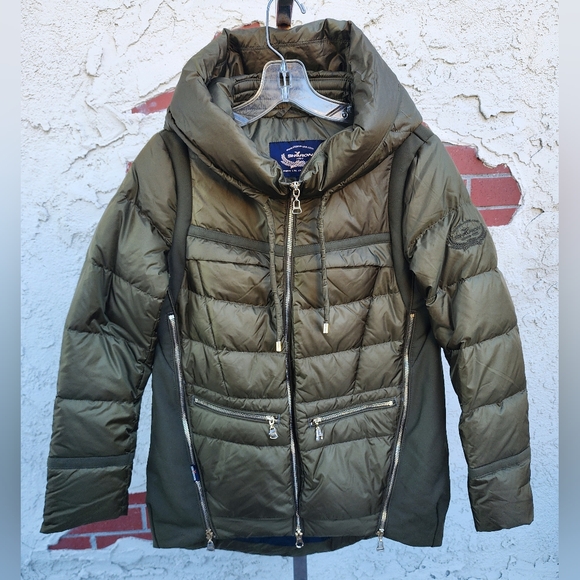 NWOT small jacket army olive green DUCK DOWN puffer jacket gold zipper hooded - Picture 13 of 16